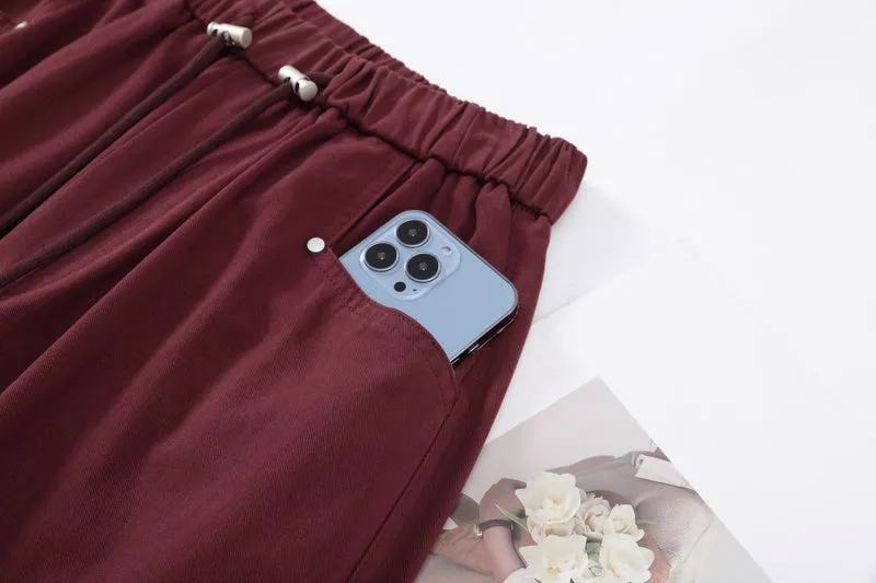 Lightweight Wide Leg Cargo Pant for Women with Drawstring Cuffs