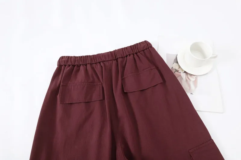 Lightweight Wide Leg Cargo Pant for Women with Drawstring Cuffs