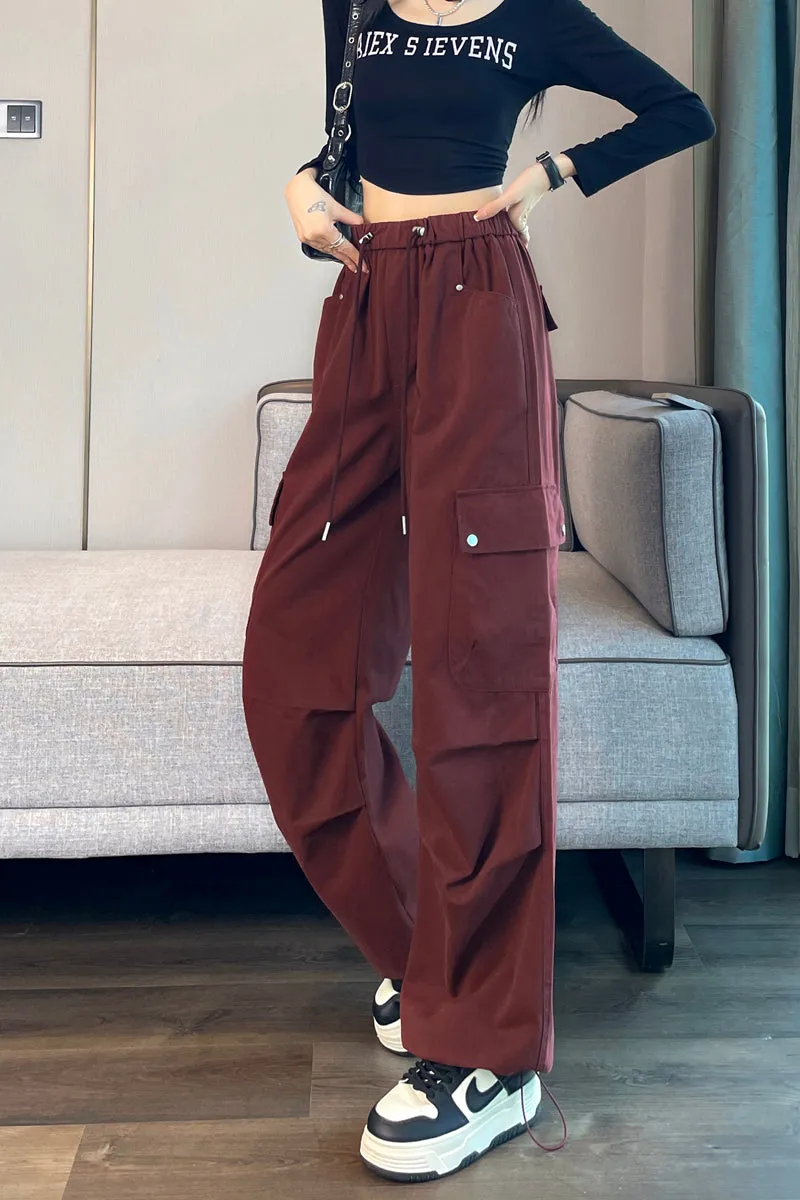 Lightweight Wide Leg Cargo Pant for Women with Drawstring Cuffs