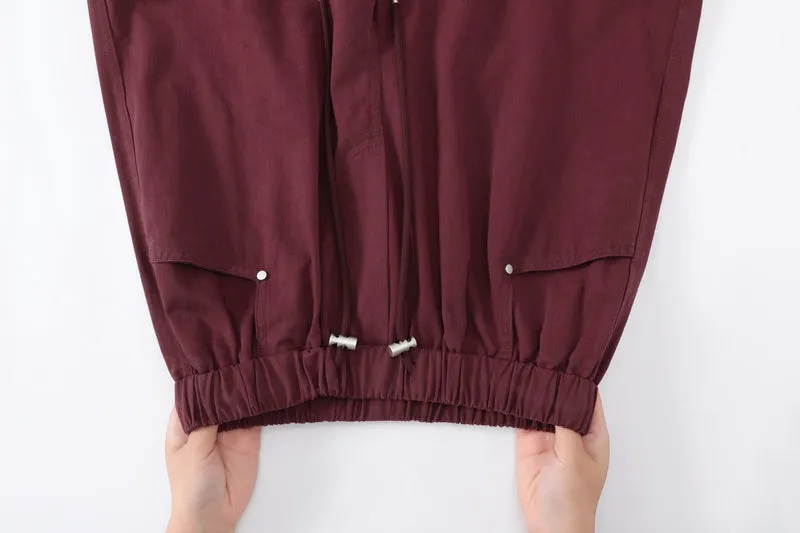 Lightweight Wide Leg Cargo Pant for Women with Drawstring Cuffs