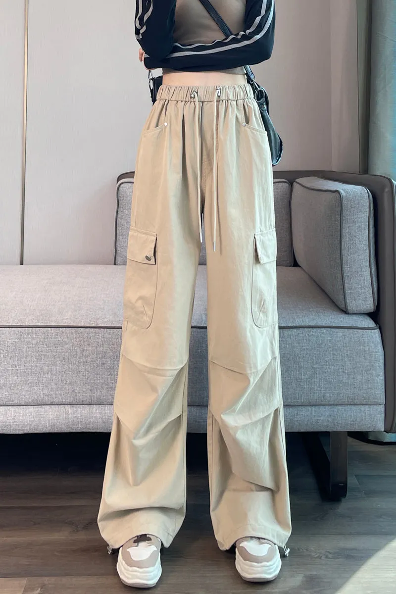 Lightweight Wide Leg Cargo Pant for Women with Drawstring Cuffs