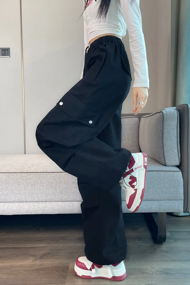 Lightweight Wide Leg Cargo Pant for Women with Drawstring Cuffs
