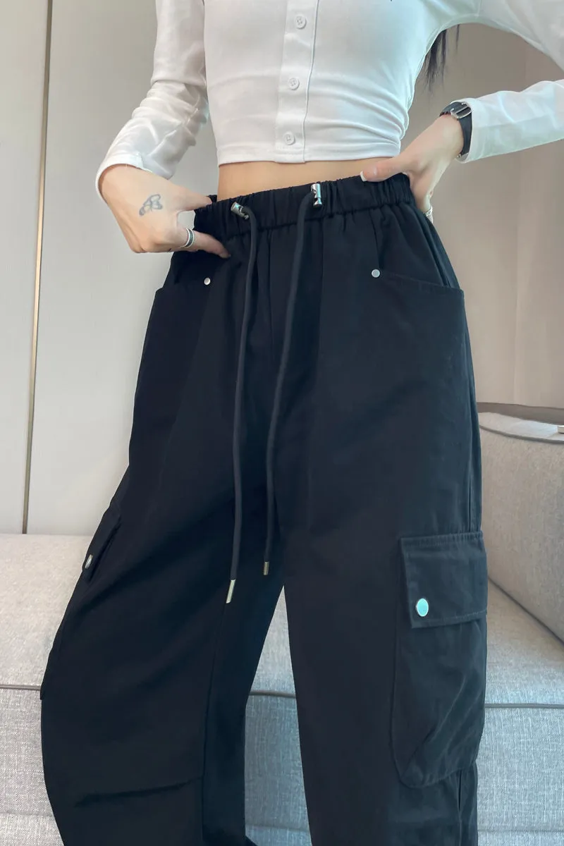 Lightweight Wide Leg Cargo Pant for Women with Drawstring Cuffs