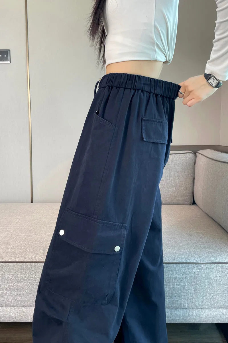 Lightweight Wide Leg Cargo Pant for Women with Drawstring Cuffs
