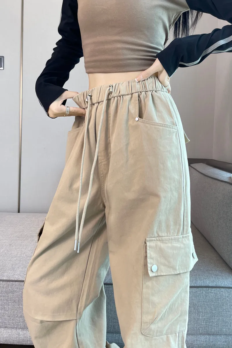 Lightweight Wide Leg Cargo Pant for Women with Drawstring Cuffs