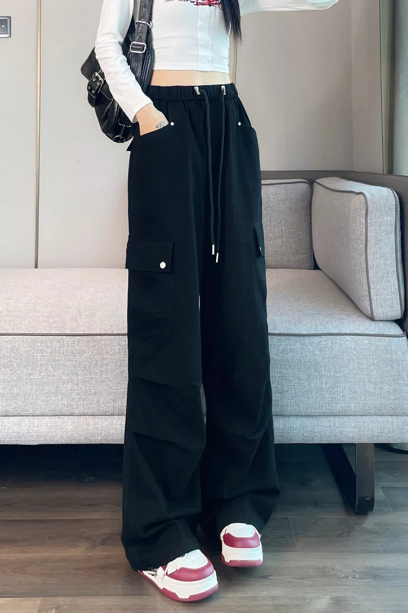 Lightweight Wide Leg Cargo Pant for Women with Drawstring Cuffs