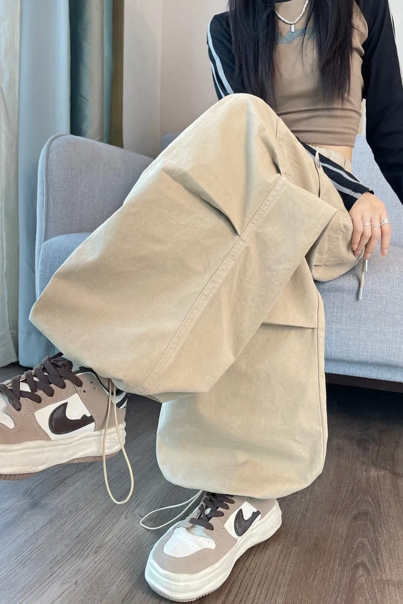 Lightweight Wide Leg Cargo Pant for Women with Drawstring Cuffs