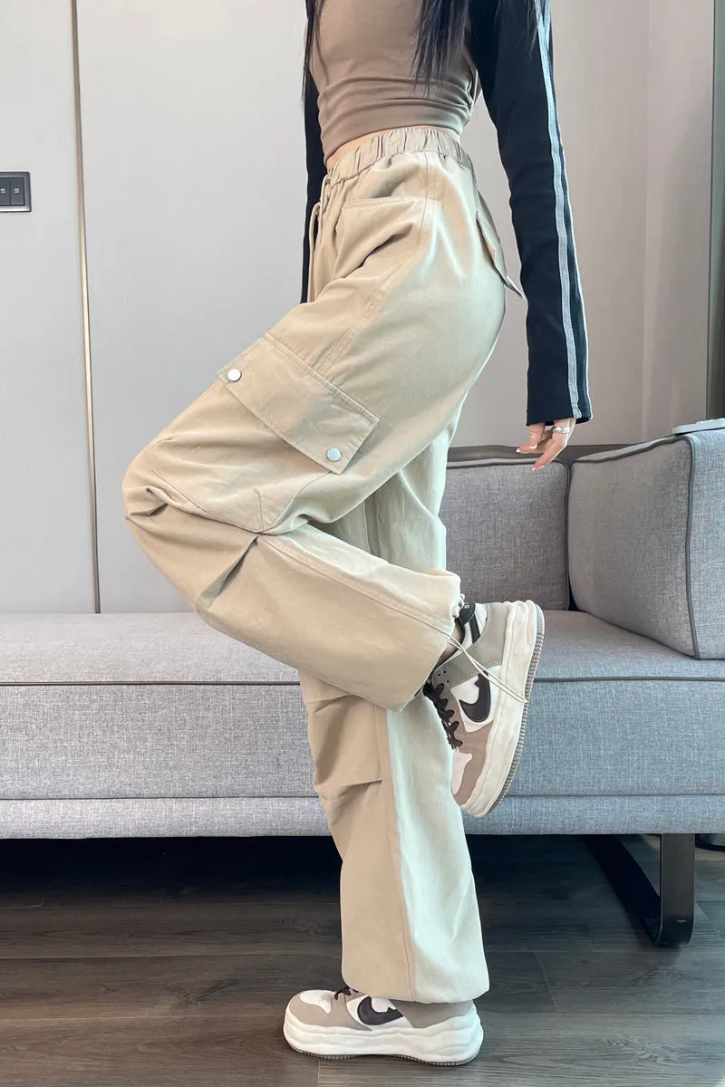 Lightweight Wide Leg Cargo Pant for Women with Drawstring Cuffs