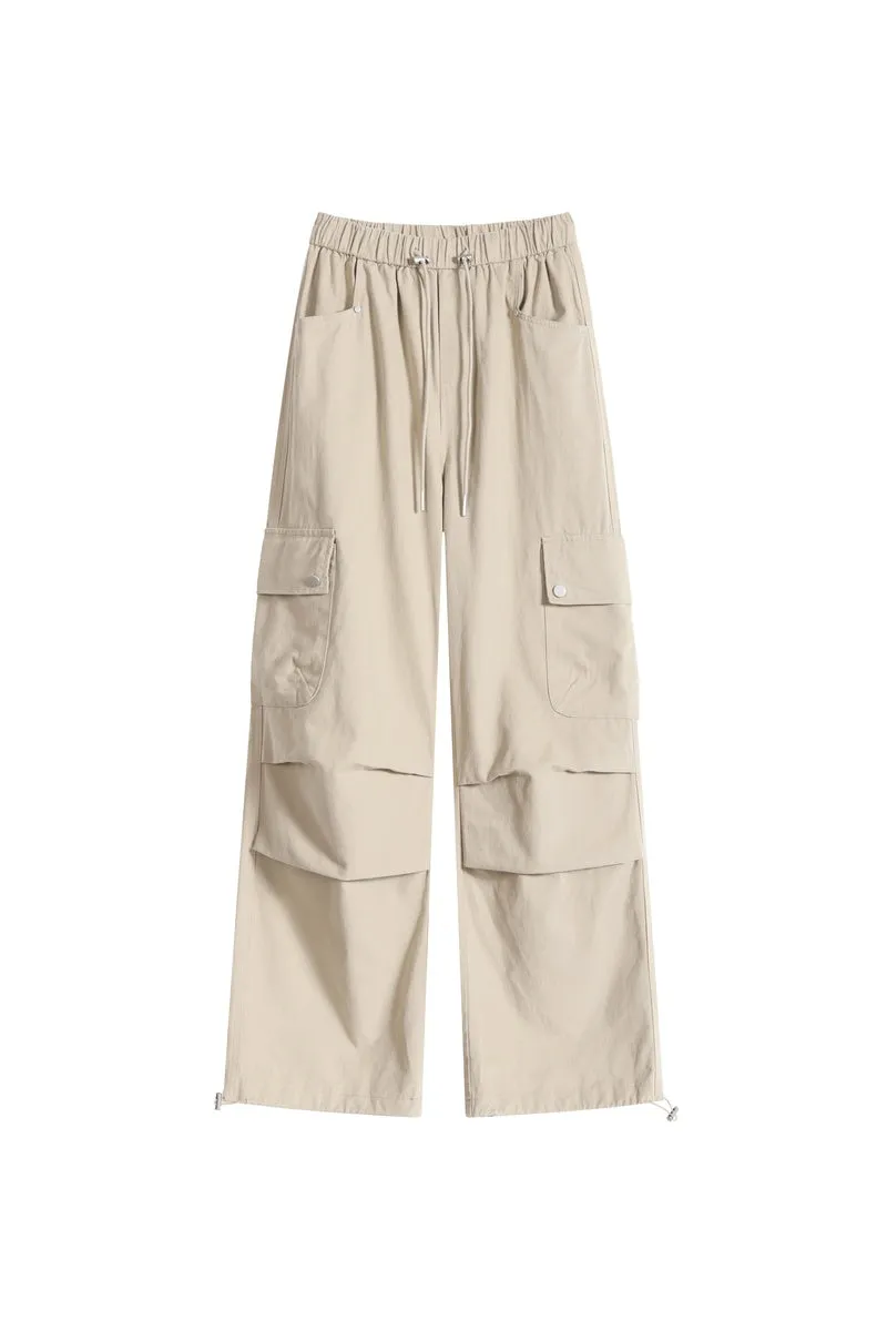 Lightweight Wide Leg Cargo Pant for Women with Drawstring Cuffs