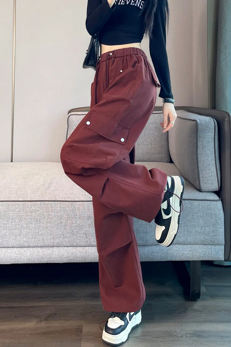 Lightweight Wide Leg Cargo Pant for Women with Drawstring Cuffs