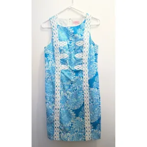 Lilly Pulitzer Women's 4 Lion In The Sun Ariel Blue Crochet Detail Shift Dress