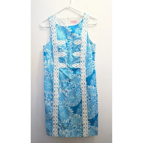 Lilly Pulitzer Women's 4 Lion In The Sun Ariel Blue Crochet Detail Shift Dress