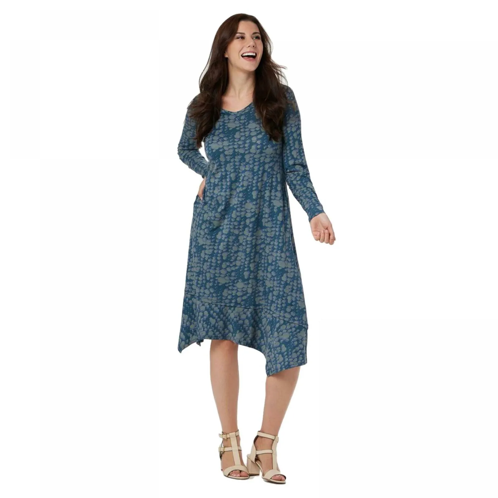 LOGO by Lori Goldstein Printed Midi Shift Dress with Asymmetric Hem