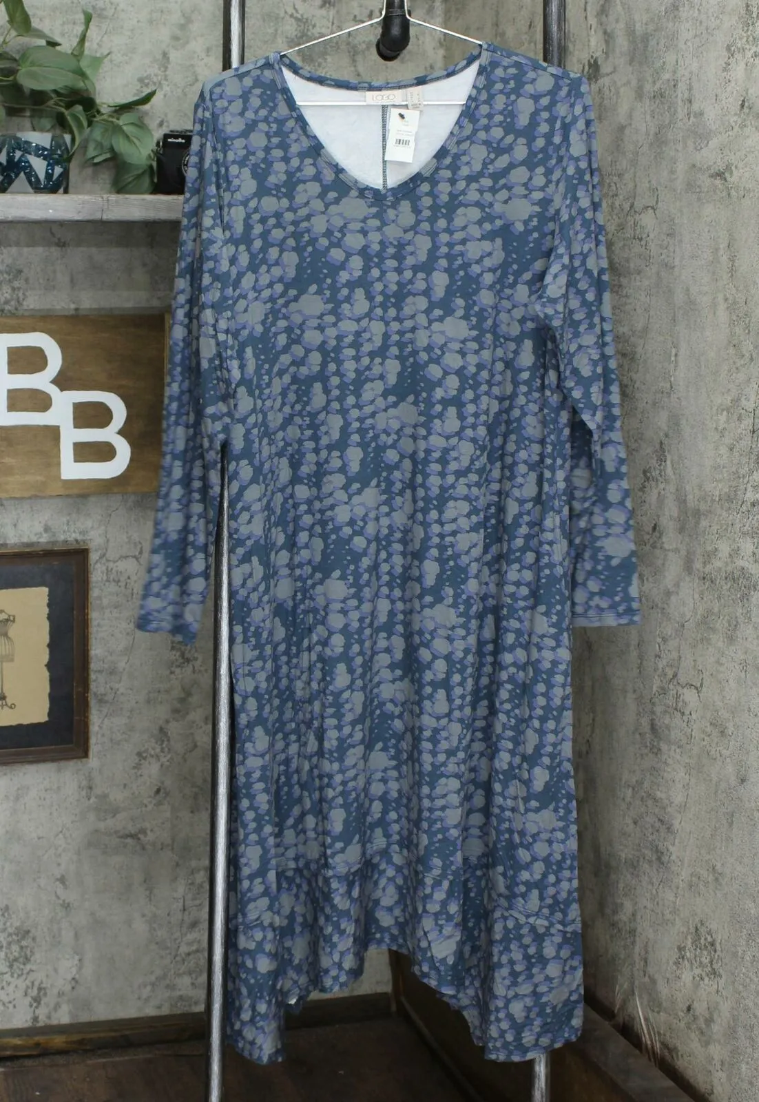 LOGO by Lori Goldstein Printed Midi Shift Dress with Asymmetric Hem