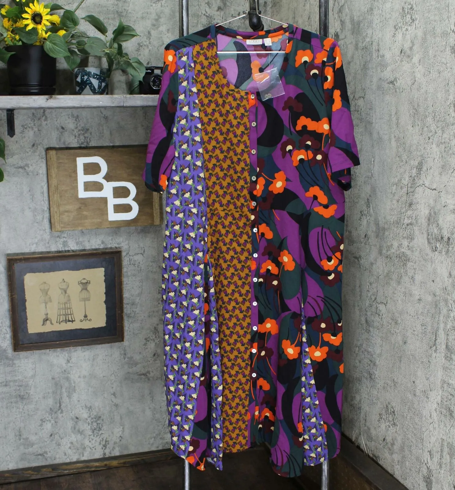 LOGO by Lori Goldstein Women's Woven Mixed Print Dress