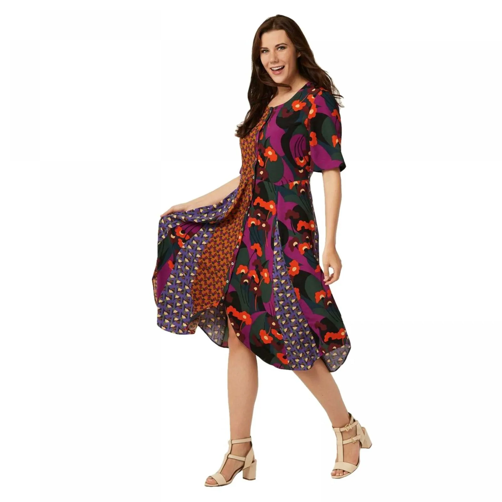 LOGO by Lori Goldstein Women's Woven Mixed Print Dress