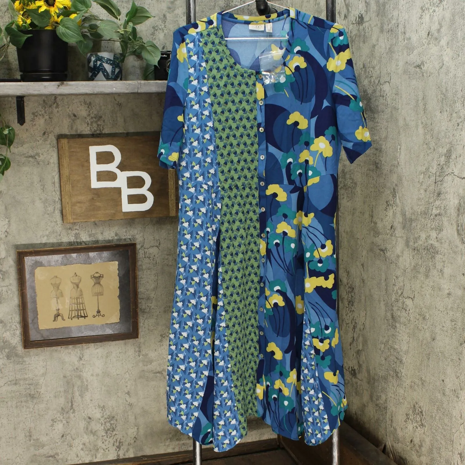 LOGO by Lori Goldstein Women's Woven Mixed Print Dress