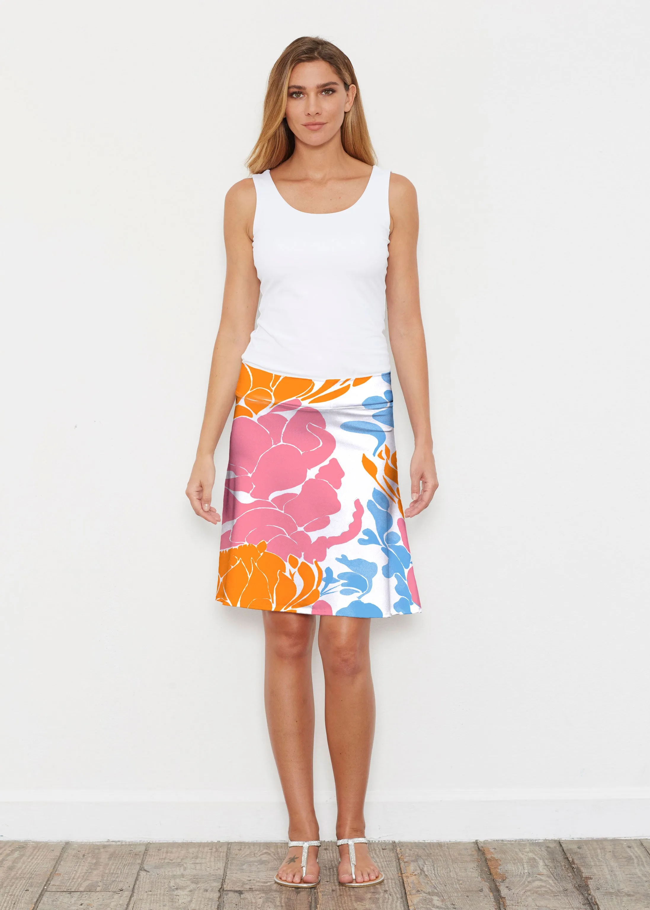 Lotus Pink/Orange (23058) ~ Silky Brenda Skirt 21 inch