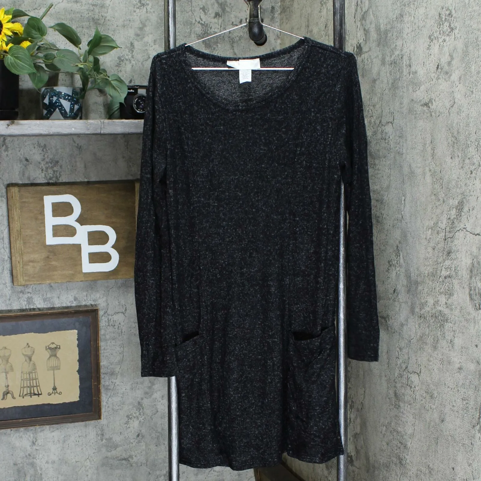 Love Kuza Women's Tri Blend Knit V Neck Dress Black Heather Large