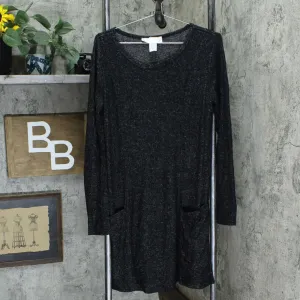 Love Kuza Women's Tri Blend Knit V Neck Dress Black Heather Large
