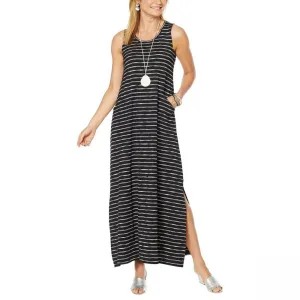 MarlaWynne Women's Plus Size Striped Knit Maxi Dress With Pockets