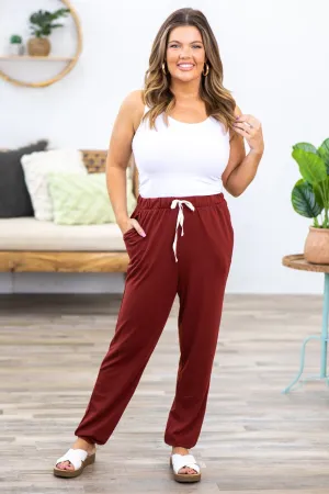 Maroon Drawstring Waist Knit Joggers