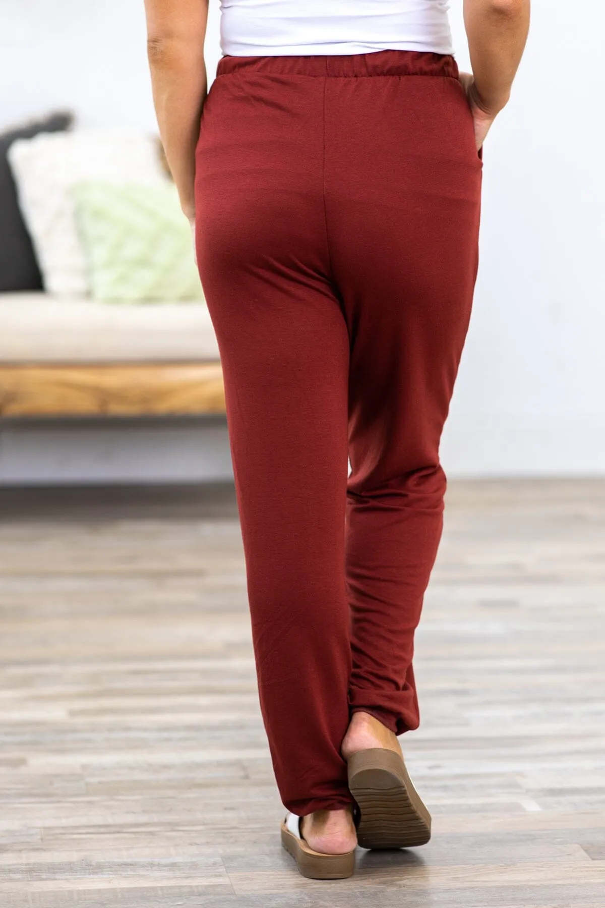 Maroon Drawstring Waist Knit Joggers