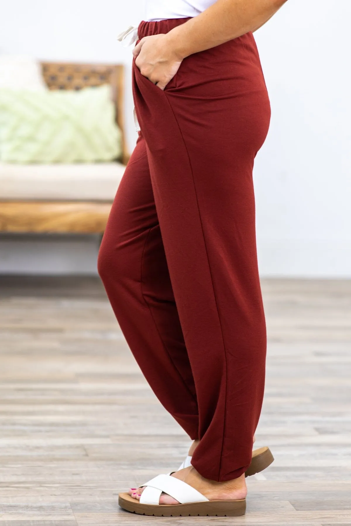 Maroon Drawstring Waist Knit Joggers
