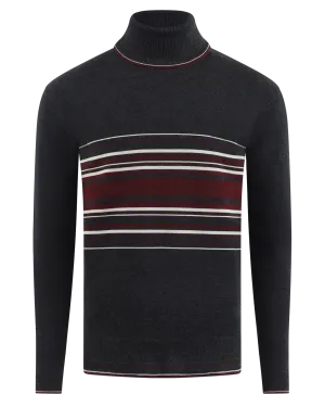 Men Wool Turtle Neck Black/Red
