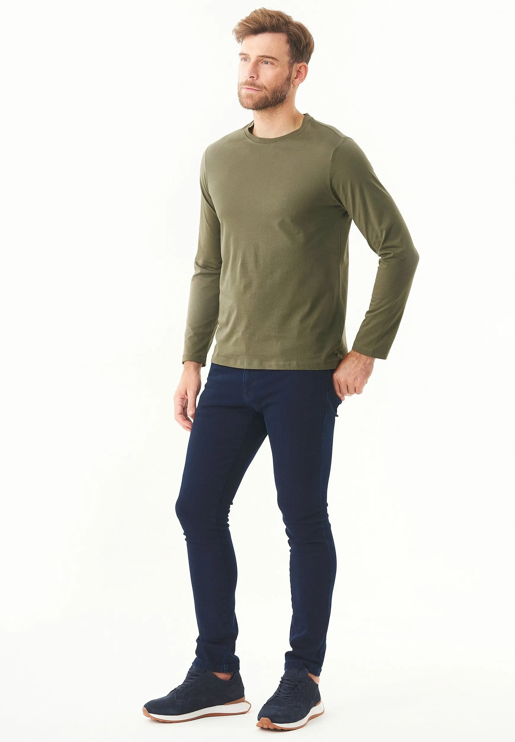 Men's Casual Long-Sleeved T-Shirt Military Olive