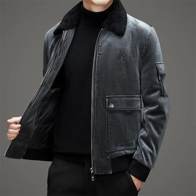 Men's Down Jacket with Elastic Band Cuffs and Flap Pockets