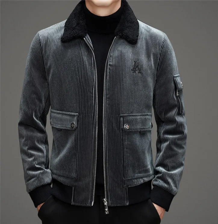 Men's Down Jacket with Elastic Band Cuffs and Flap Pockets