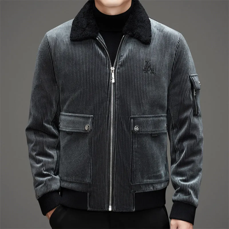 Men's Down Jacket with Elastic Band Cuffs and Flap Pockets