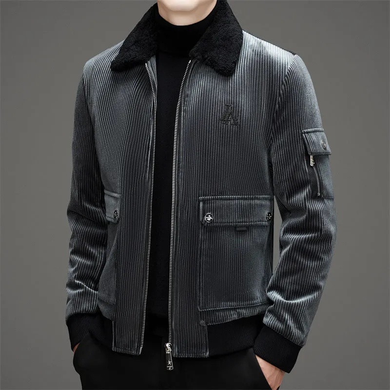 Men's Down Jacket with Elastic Band Cuffs and Flap Pockets