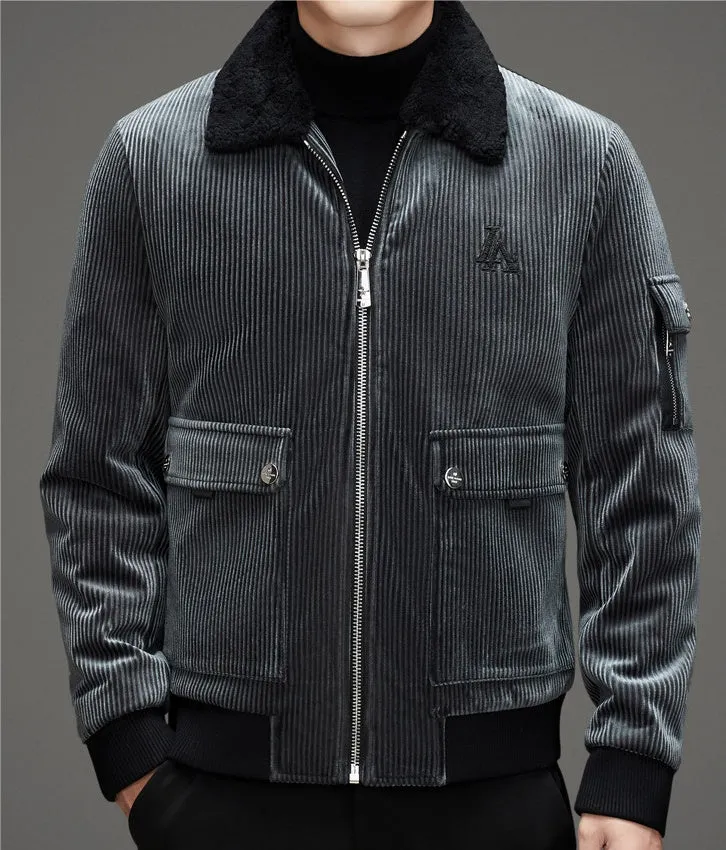 Men's Down Jacket with Elastic Band Cuffs and Flap Pockets