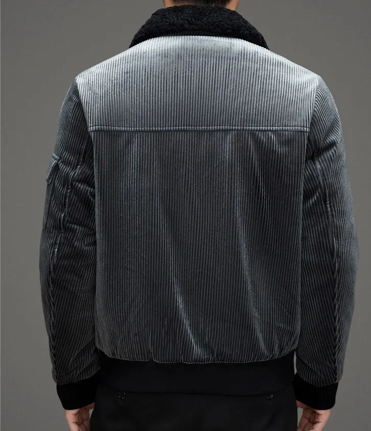Men's Down Jacket with Elastic Band Cuffs and Flap Pockets