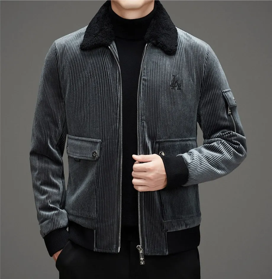 Men's Down Jacket with Elastic Band Cuffs and Flap Pockets
