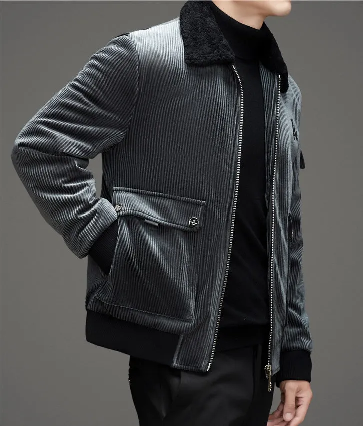 Men's Down Jacket with Elastic Band Cuffs and Flap Pockets