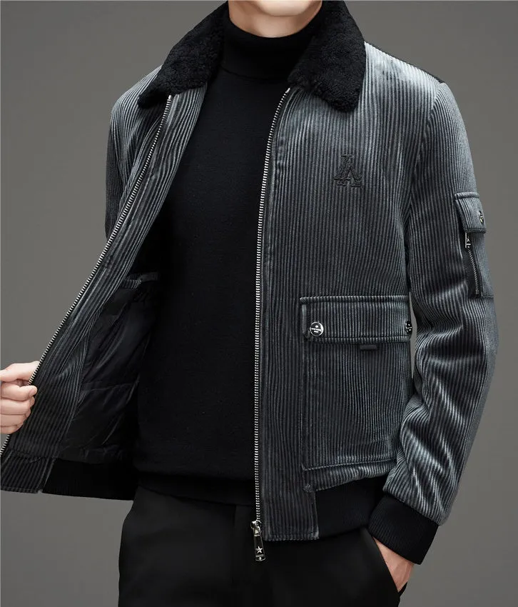 Men's Down Jacket with Elastic Band Cuffs and Flap Pockets