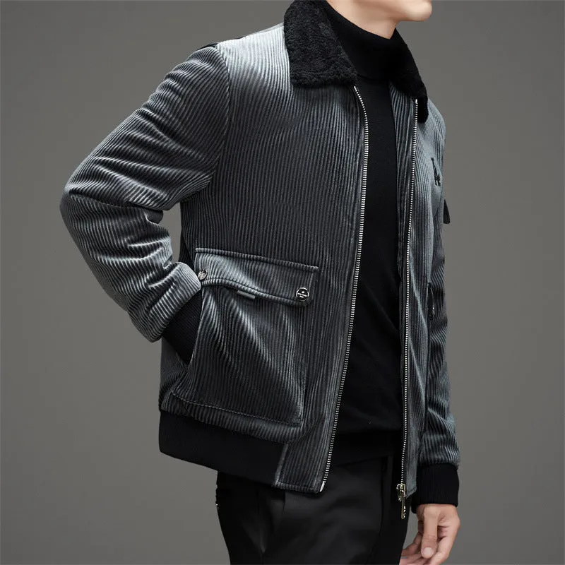 Men's Down Jacket with Elastic Band Cuffs and Flap Pockets