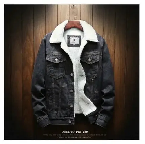 Mens Light Blue Winter Jean Jackets Outerwear Warm Denim Coats