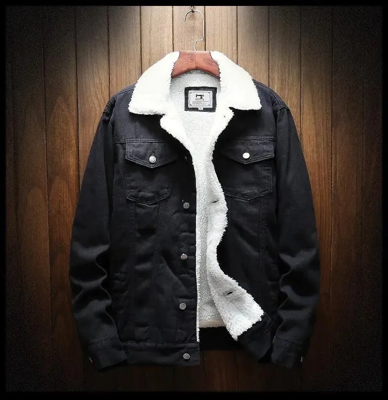 Mens Light Blue Winter Jean Jackets Outerwear Warm Denim Coats