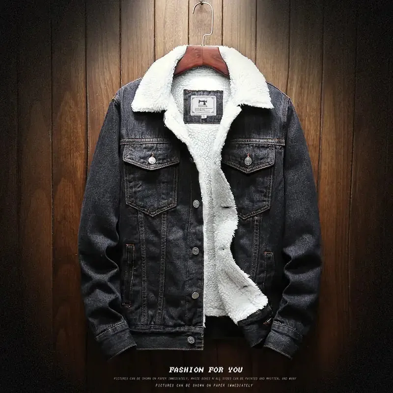 Mens Light Blue Winter Jean Jackets Outerwear Warm Denim Coats