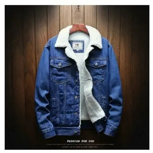 Mens Light Blue Winter Jean Jackets Outerwear Warm Denim Coats