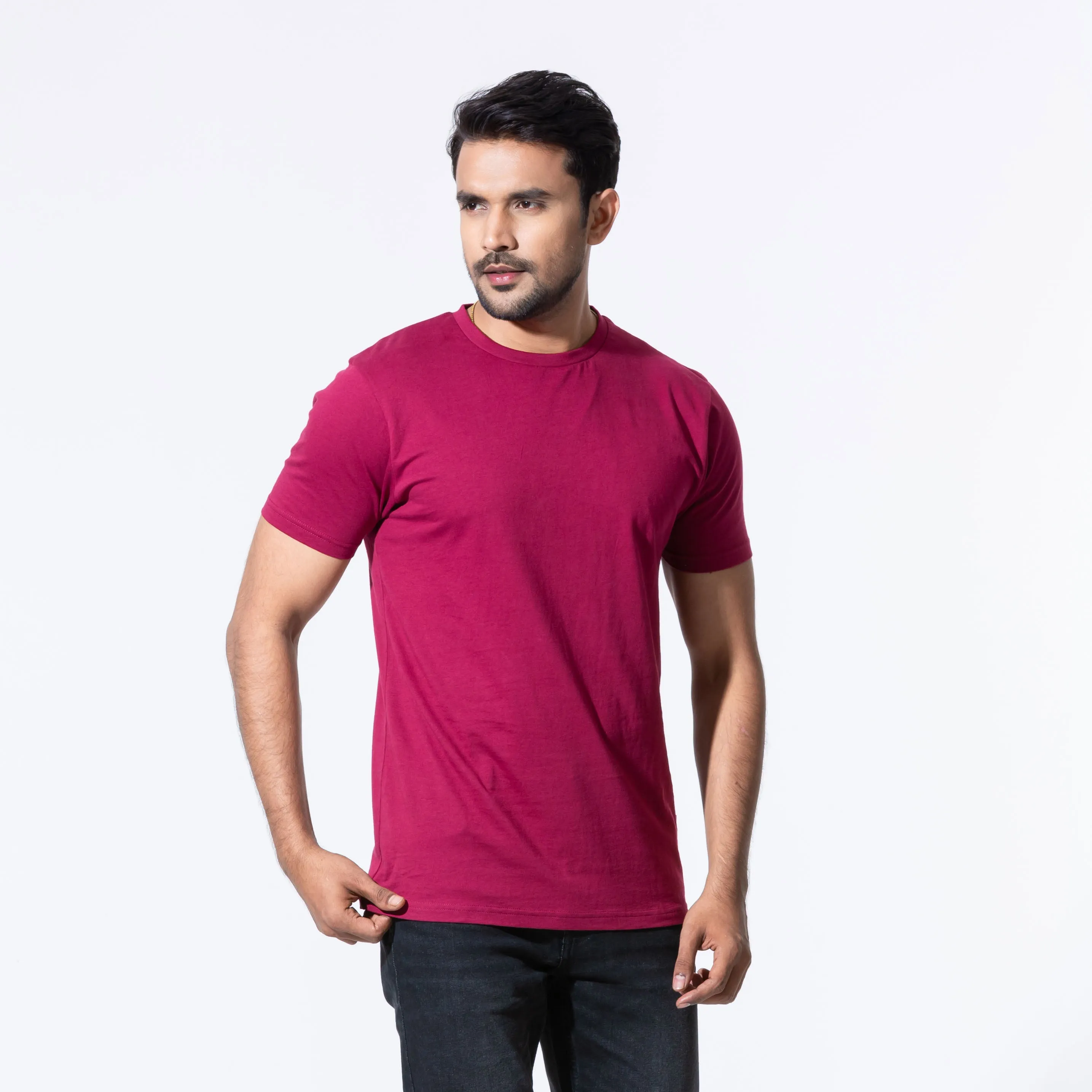 Mens Maroon Basic T-Shirt
