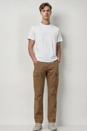MENS STRETCH TWILL CARGO PANTS WITH PEACH EFFECT - TOBACCO