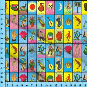 Mexican Lottery Fabric By The Yard, Mexican Loteria Bingo Fabric By The Yard