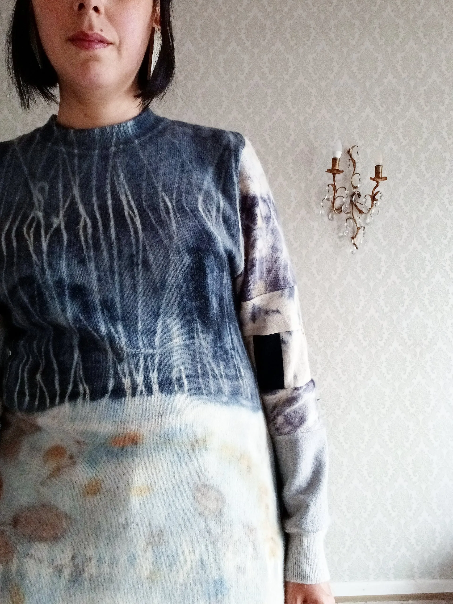 Midnight Meadow Long Aqua Eco Print Pullover