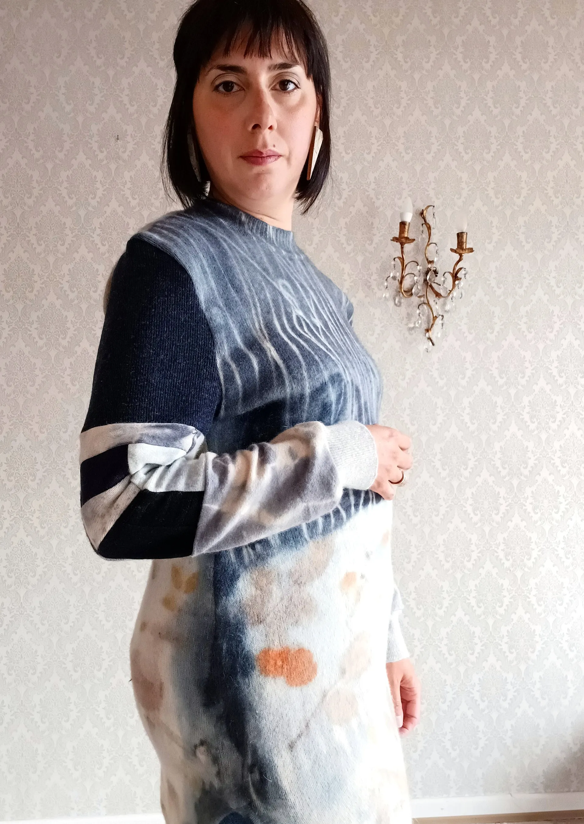 Midnight Meadow Long Aqua Eco Print Pullover