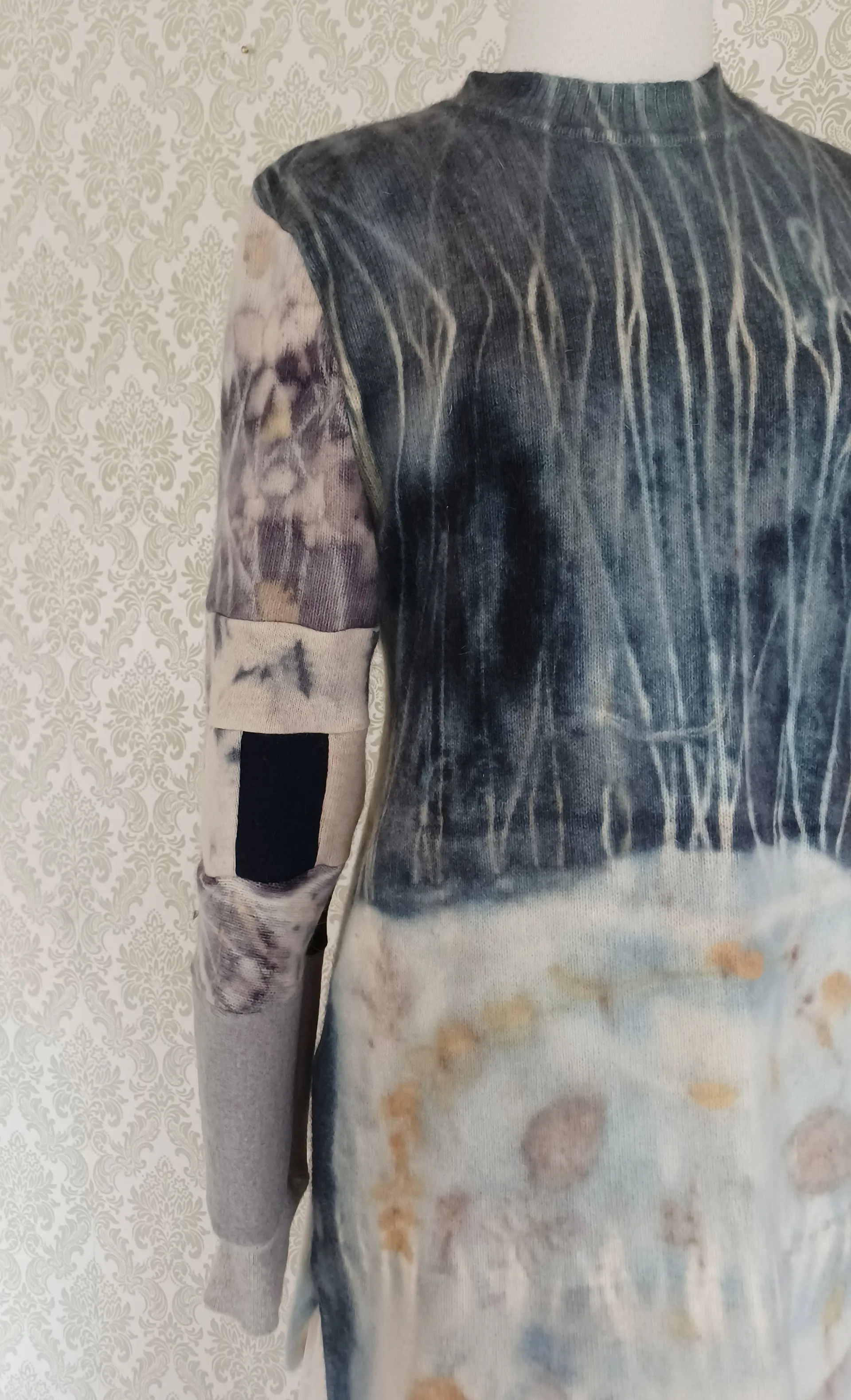 Midnight Meadow Long Aqua Eco Print Pullover